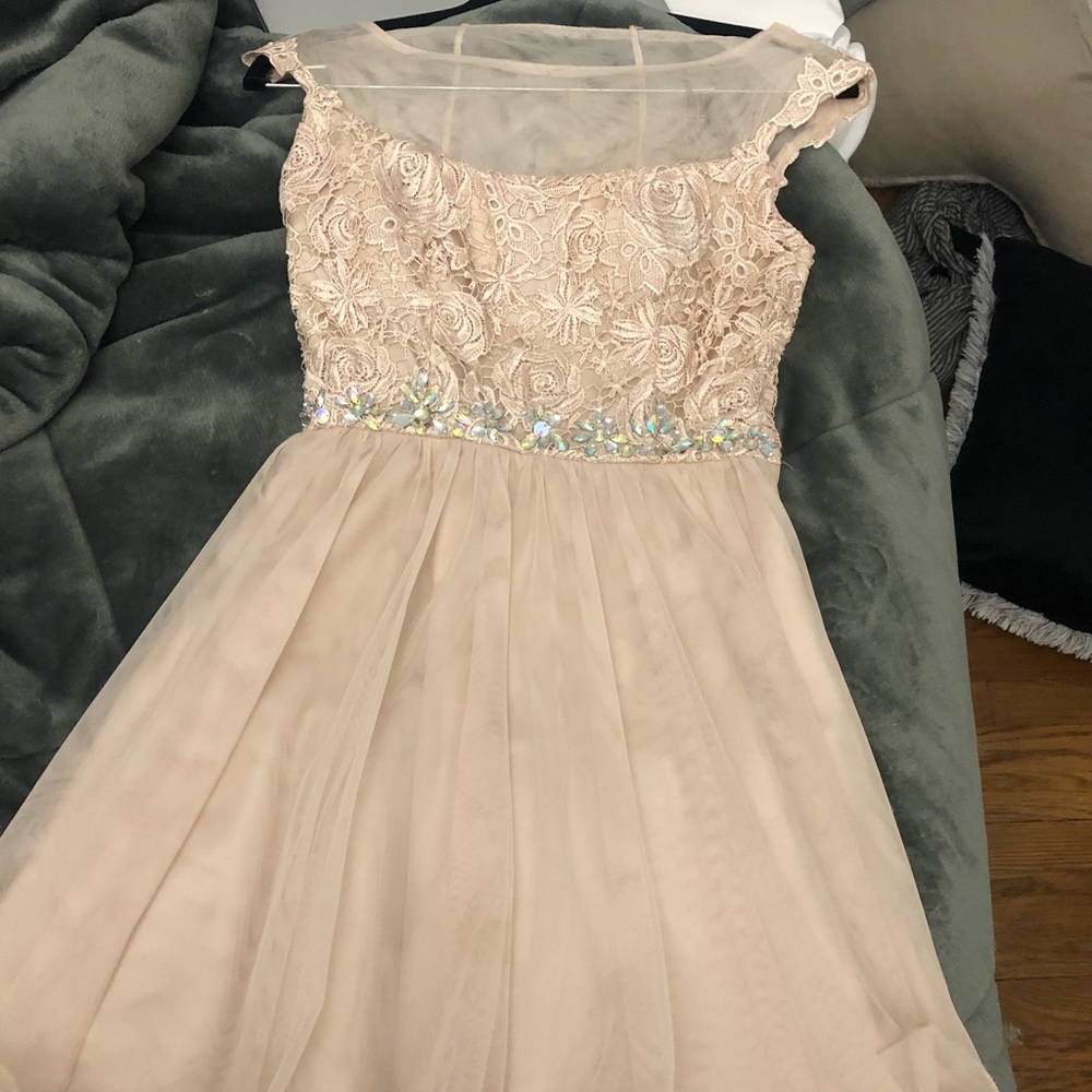 Nude short dress with mesh on top